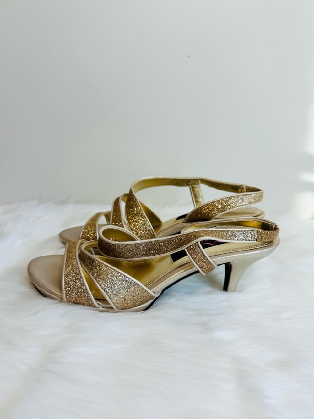Nina Baby Glitter Open Toe Strappy Slingback Heels in Gold Size 6.5 - Picture 5 of 16